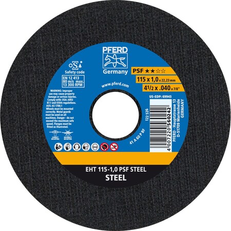 Pferd 4-1/2" x .040" Cut-Off Wheel, 7/8" A.H. PSF STEEL - Type 1 69945